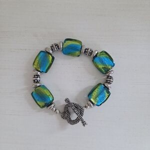 Elegant Blue and Green Glass Beaded Bracelet